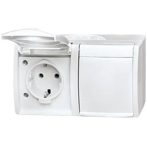 Busch-Jaeger 20/2 EW-54 wandcontactdoos 2-voudig randaarde met klapdeksels opbouw Ocean IP44 alpinwit