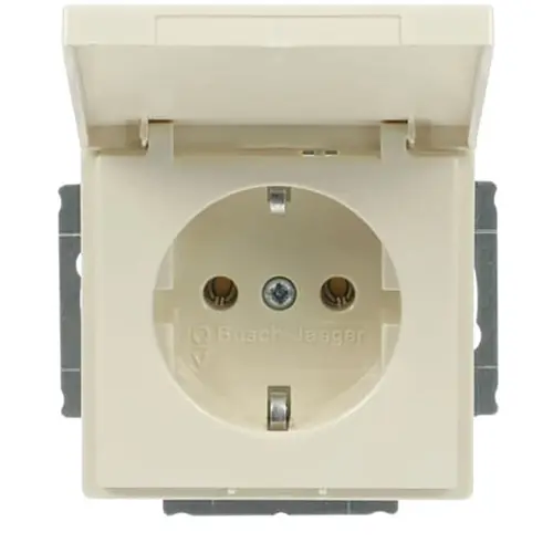 Busch-Jaeger 20 EUK-82 wandcontactdoos randaarde klapdeksel kindveilig Future Linear creme glanzend