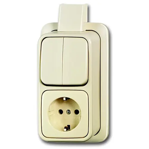Busch-Jaeger 2601/5/2300 EAPJ combinatie serieschakelaar/wandcontactdoos met randaarde K/P-25 opbouw AP plus creme