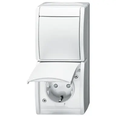 Busch-Jaeger 2601/6/20 EBW-54 combinatie schakelaar/wandcontactdoos kindveilig Ocean IP44 alpinwit