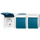 Busch-Jaeger 2300/3 EBW-53 wandcontactdoos randaarde 3-voudig kindveilig met klapdeksels opbouw Ocean IP44 grijs/blauw