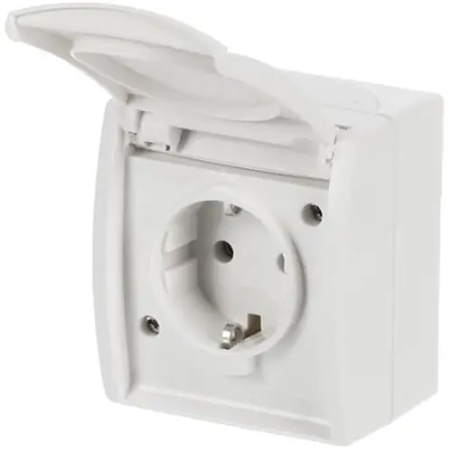 Busch-Jaeger 20 EW-54 wandcontactdoos randaarde klapdeksel opbouw Ocean IP44 alpinwit