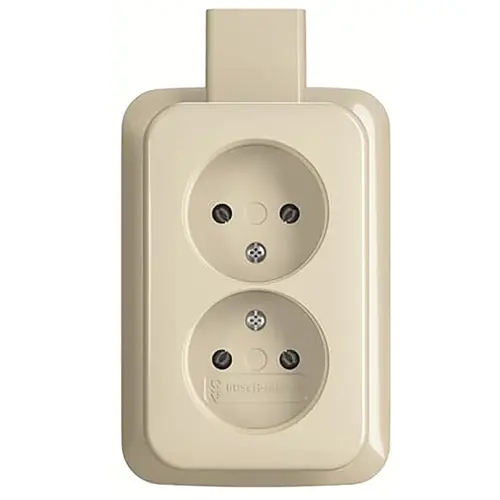 Busch-Jaeger 202 APJ wandcontactdoos 2-voudig zonder randaarde met plaat opbouw AP plus creme