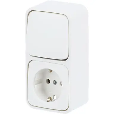 Busch-Jaeger 2601/6/2300EAPW500 combinatie wisselschakelaar/wandcontactdoos met randaarde opbouw AP plus wit