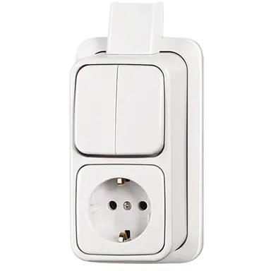 Busch-Jaeger 2601/5/2300 EAPJW combinatie serieschakelaar/wandcontactdoos met randaarde K/P-25 opbouw AP plus wit