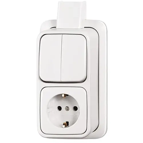 Busch-Jaeger 2601/5/2300 EAPJW combinatie serieschakelaar/wandcontactdoos met randaarde K/P-25 opbouw AP plus wit