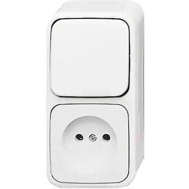 Busch-Jaeger 2601/6/2300APW-503 combinatie wisselschakelaar/wandcontactdoos zonder randaarde opbouw AP plus wit