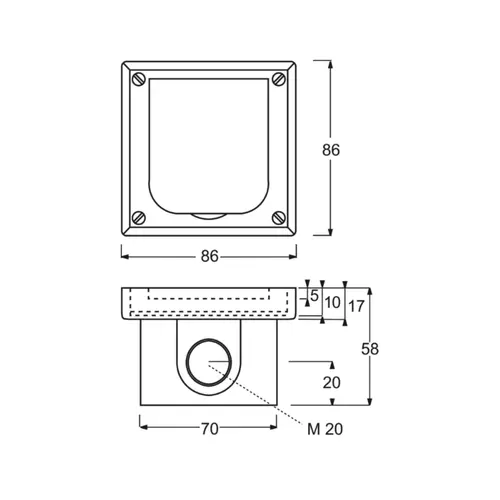 Busch-Jaeger 1705 U-101 inbouwbehuizing leeg met klapdeksel 86 x 86 x 58 mm voor wandmontage