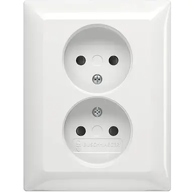 Busch-Jaeger 202 UJRB-914 wandcontactdoos 2-voudig zonder randaarde kindveilig voor enkele inbouwdoos Balance SI wit glans