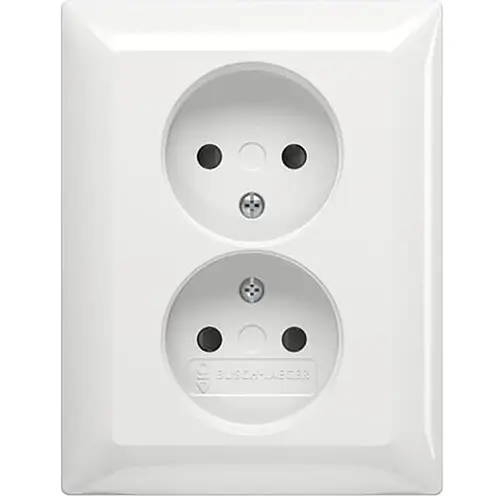 Busch-Jaeger 202 UJRB-914 wandcontactdoos 2-voudig zonder randaarde kindveilig voor enkele inbouwdoos Balance SI wit glans