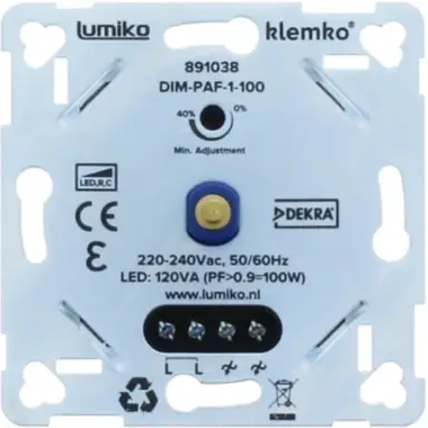 Klemko DIM-PAF-1-100 Lumiko 891038 universele LED dimmer 1-100W