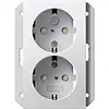 Gira 273103 wandcontactdoos 2-voudig randaarde verhoogde aanraakbeveiliging voor enkele inbouwdoos Systeem 55 wit glans
