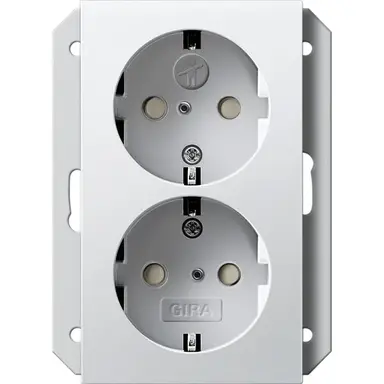 Gira 273103 wandcontactdoos 2-voudig randaarde verhoogde aanraakbeveiliging voor enkele inbouwdoos Systeem 55 wit glans