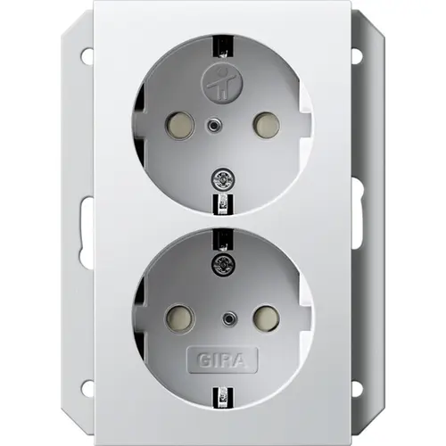 Gira 273103 wandcontactdoos 2-voudig randaarde verhoogde aanraakbeveiliging voor enkele inbouwdoos Systeem 55 wit glans