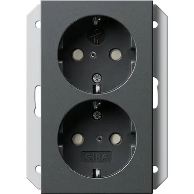 Gira 273128 wandcontactdoos 2-voudig randaarde verhoogde aanraakbeveiliging voor enkele inbouwdoos Systeem 55 antraciet mat