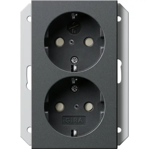 Gira 273128 wandcontactdoos 2-voudig randaarde verhoogde aanraakbeveiliging voor enkele inbouwdoos Systeem 55 antraciet mat