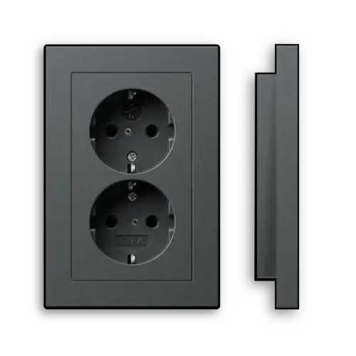 Gira 273128 wandcontactdoos 2-voudig randaarde verhoogde aanraakbeveiliging voor enkele inbouwdoos Systeem 55 antraciet mat
