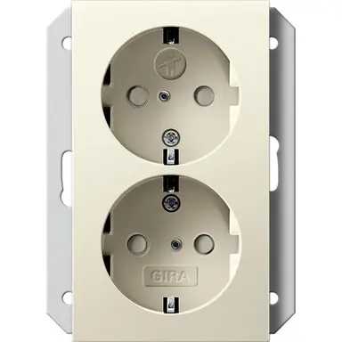 Gira 273101 wandcontactdoos 2-voudig randaarde verhoogde aanraakbeveiliging voor enkele inbouwdoos Systeem 55 creme glans
