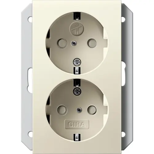 Gira 273101 wandcontactdoos 2-voudig randaarde verhoogde aanraakbeveiliging voor enkele inbouwdoos Systeem 55 creme glans