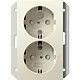 Gira 273101 wandcontactdoos 2-voudig randaarde verhoogde aanraakbeveiliging voor enkele inbouwdoos Systeem 55 creme glans
