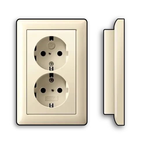 Gira 273101 wandcontactdoos 2-voudig randaarde verhoogde aanraakbeveiliging voor enkele inbouwdoos Systeem 55 creme glans
