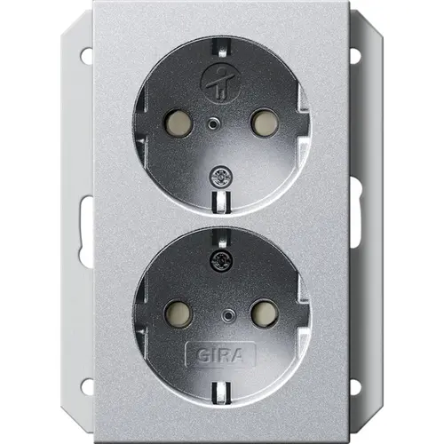 Gira 273126 wandcontactdoos 2-voudig randaarde verhoogde aanraakbeveiliging voor enkele inbouwdoos Systeem 55 aluminium mat