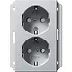 Gira 273126 wandcontactdoos 2-voudig randaarde verhoogde aanraakbeveiliging voor enkele inbouwdoos Systeem 55 aluminium mat