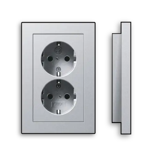 Gira 273126 wandcontactdoos 2-voudig randaarde verhoogde aanraakbeveiliging voor enkele inbouwdoos Systeem 55 aluminium mat