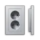 Gira 273126 wandcontactdoos 2-voudig randaarde verhoogde aanraakbeveiliging voor enkele inbouwdoos Systeem 55 aluminium mat