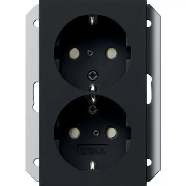 Gira 2731005 wandcontactdoos 2-voudig randaarde verhoogde aanraakbeveiliging voor enkele inbouwdoos Systeem 55 zwart mat