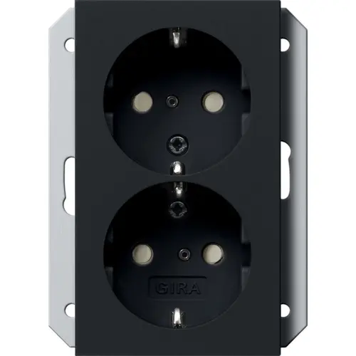 Gira 2731005 wandcontactdoos 2-voudig randaarde verhoogde aanraakbeveiliging voor enkele inbouwdoos Systeem 55 zwart mat