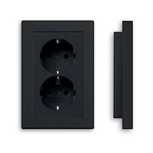 Gira 2731005 wandcontactdoos 2-voudig randaarde verhoogde aanraakbeveiliging voor enkele inbouwdoos Systeem 55 zwart mat