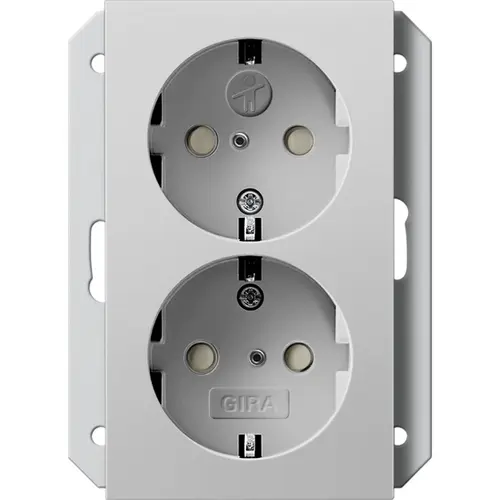 Gira 2731015 wandcontactdoos 2-voudig randaarde verhoogde aanraakbeveiliging voor enkele inbouwdoos Systeem 55 grijs mat