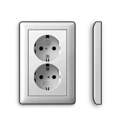 Gira 273503 wandcontactdoos 2-voudig randaarde Safety+ voor ovale 1,5 inbouwdoos Systeem 55 wit glans