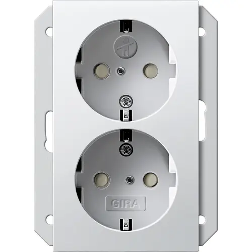 Gira 273527 wandcontactdoos 2-voudig randaarde Safety+ voor ovale 1,5 inbouwdoos Systeem 55 wit mat
