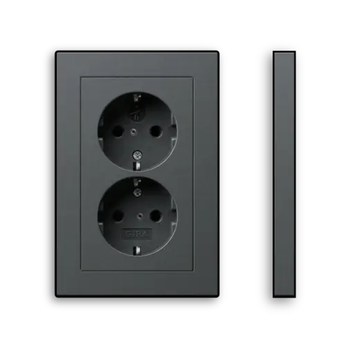 Gira 273528 wandcontactdoos 2-voudig randaarde Safety+ voor ovale 1,5 inbouwdoos Systeem 55 antraciet mat