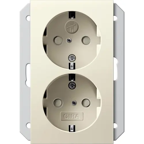 Gira 273501 wandcontactdoos 2-voudig randaarde Safety+ voor ovale 1,5 inbouwdoos Systeem 55 creme glans
