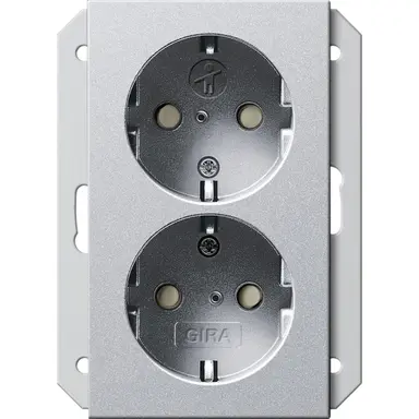 Gira 273526 wandcontactdoos 2-voudig randaarde Safety+ voor ovale 1,5 inbouwdoos Systeem 55 aluminium mat