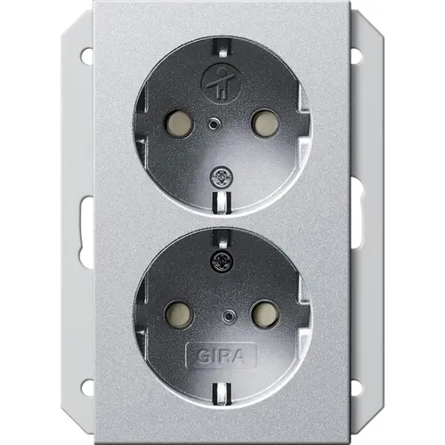 Gira 273526 wandcontactdoos 2-voudig randaarde Safety+ voor ovale 1,5 inbouwdoos Systeem 55 aluminium mat