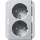 Gira 273526 wandcontactdoos 2-voudig randaarde Safety+ voor ovale 1,5 inbouwdoos Systeem 55 aluminium mat