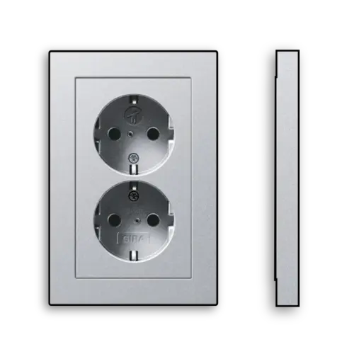 Gira 273526 wandcontactdoos 2-voudig randaarde Safety+ voor ovale 1,5 inbouwdoos Systeem 55 aluminium mat