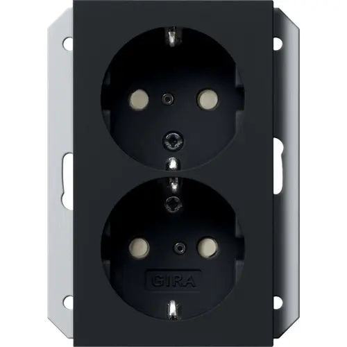 Gira 2735005 wandcontactdoos 2-voudig randaarde Safety+ voor ovale 1,5 inbouwdoos Systeem 55 zwart mat