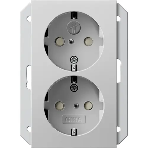 Gira 2735015 wandcontactdoos 2-voudig randaarde Safety+ voor ovale 1,5 inbouwdoos Systeem 55 grijs mat