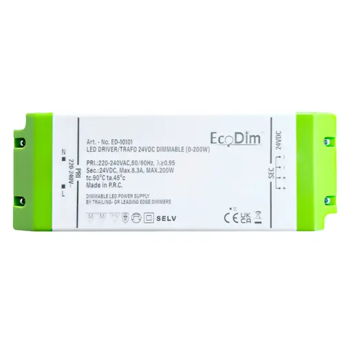 EcoDim ED-10101 LED-driver/trafo 24V DC dimbaar 0-200W