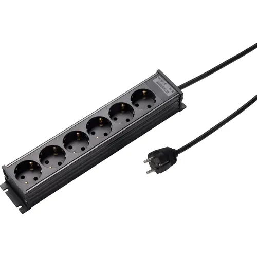 Kaiser 1102ZL6sw15 contactdoos randaarde 6-voudig 45° gedraaid 1,5m snoer zwart