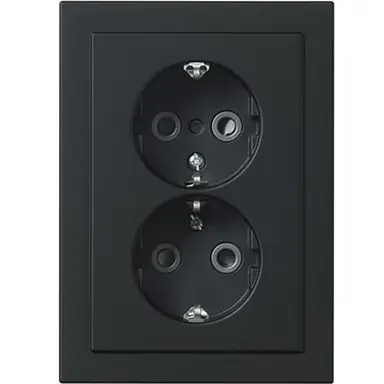 Busch-Jaeger 302EUJT-885 wandcontactdoos 2-voudig randaarde Safety+ voor ovale 1,5 inbouwdoos Future Linear zwart mat