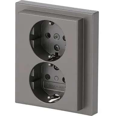 Busch-Jaeger 202 EUJRB-866 wandcontactdoos randaarde kindveilig 2-voudig voor enkele inbouwdoos Pure Stainless Steel