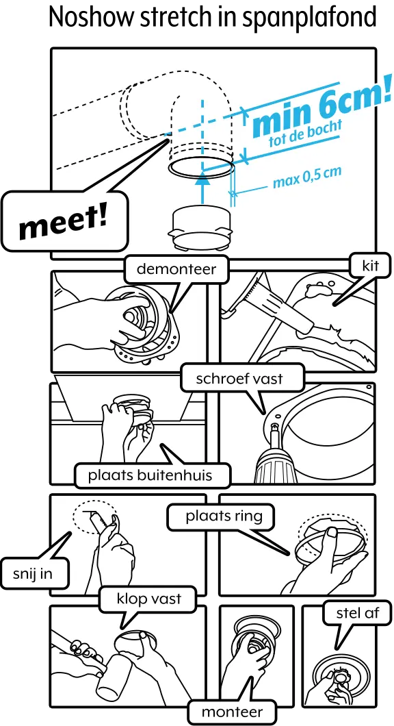 Handleiding (mobiel): montage van de NoShow Stretch in een spanplafond