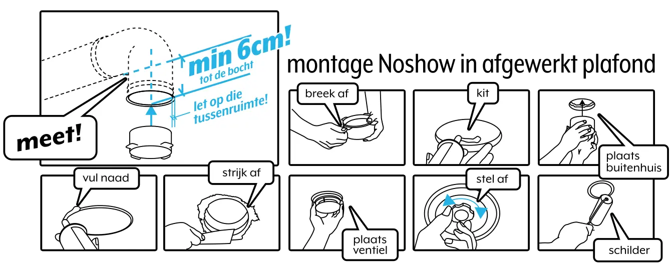 Handleiding: NoShow-ventilatieventiel monteren in een afgewerkt plafond