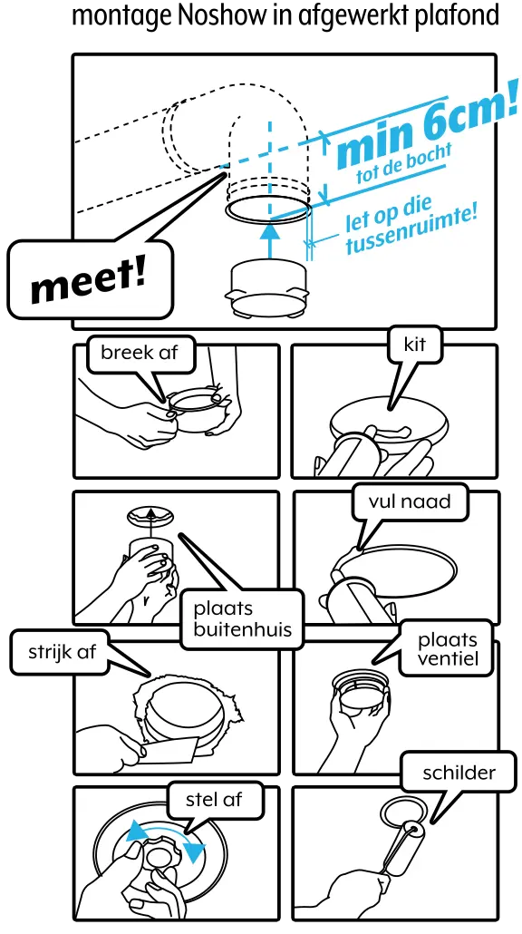 Handleiding: NoShow-ventilatieventiel monteren in een afgewerkt plafond